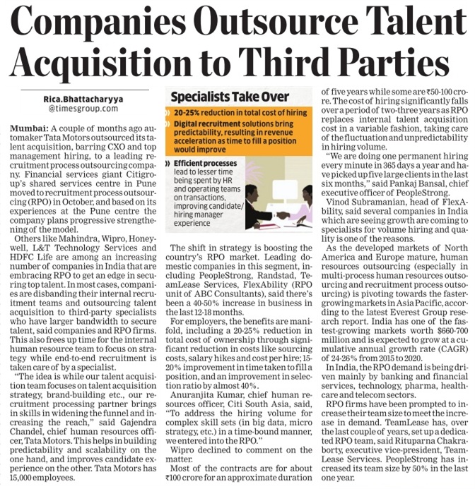 Recruitment Solutions bring predictability, 20-25% reduction in total cost of Hiring